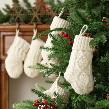 Rustic Mini Knitted Christmas Stockings: 6 Pack 9 Inch Beige Cable Knit Fireplace Stockings, Farmhouse Boho Style Cozy Handmade Hanging Xmas Stocking Decorations for Family Holiday Décor, Cream White