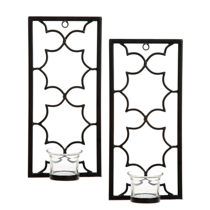 Hosley's Set of Two, 11" High Iron Tea Light LED Candle Wall Sconces, Black. Hand Made by Artisans. Ideal Gift for Wedding, Special Occasion, Spa, Aromatherapy, Meditation Setting. O3