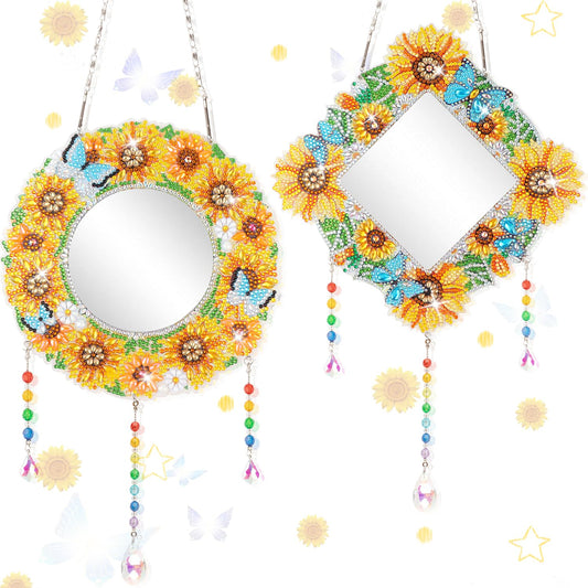 LazyFold 2Pcs Diamond Art Painting Mirror,Special Shaped Crystal DIY Diamond Suncatcher for Beginner Arts Crafts Gifts Home Decor Handmade Gift