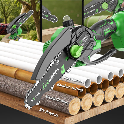TEEANEES Mini Chainsaw Cordless, 6-Inch Small Electric Chainsaw with 21V Battery & 3 Chains, Hand Held Chain Saw Battery Powered for Wood Cutting & Tree Trimming, Ideal Gardening Gift for Men Dad.