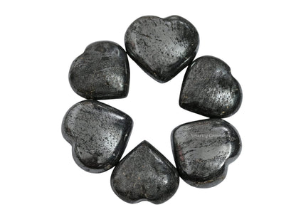 Amazing Gemstone Hematite Crystal Heart Palm Stone - Pocket Massage Worry Stone for Natural Body Chakra Balancing, Reiki Healing and Crystal Grid