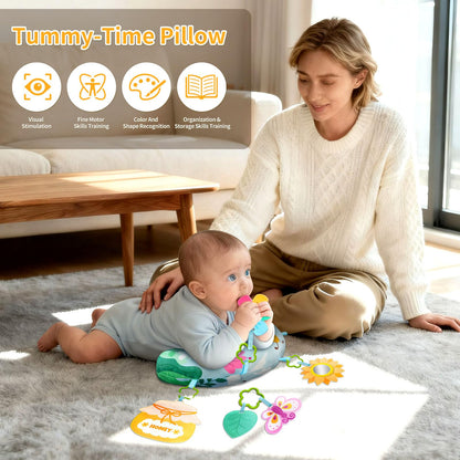 BOHEMIABY Bee Toddler Sensory Activity Toys, Newborn Crawling Companion with Removable Sunflower Mirror, Butterflies, Honey Pot Zipper Pockets Toys for 0-6 Months Babies