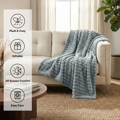 Americanflat 60x80 Faux Fur Throw Blanket - Soft and Breathable Throw Blanket for Couch, Bed, Chair - Gray Faux Fur Blankets Perfect for Home, Bedroom, or Outdoor Use