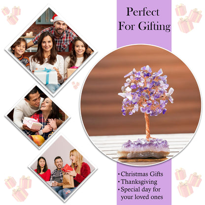 Crocon® Amethyst Crystals Tree with Cluster Base Tree of Life, Birthday Gifts for Women, Men Decor for Shelf, Sister Gift, Birthday Gifts for Mom, Cute Home Office Decor Purple Housewarming Present