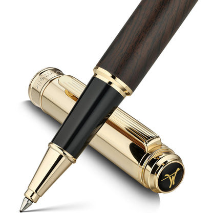 316 Luxury Journaling Pen, Nice Natural Wood for Writing, 24K Gold Accents, Schmidt refill, Fancy Rollerball, Wooden Gift Set for Men & Women, Executive & Graduation Work Christmas Pens-Blackwood