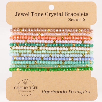 Cherry Tree Collection - Women Crystal Bracelets Set of 12 – Colorful Multi-Layer Stackable Crystal Bracelets for Women – 6.75" - 7" To Fit Most Wrists with 2x3mm Rondelle Beads -Women Jewelry