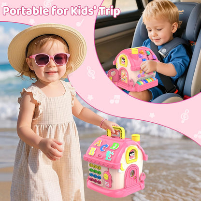 Fidecexv Toddler Toys for 1 Year Old Girl Gifts, 12-in-1 Montessori Musical House Toddler Learning Toys for 1-2, 1st First Birthday Gifts Baby Girl Boy Gift Toys 6-12 12-18 Months, Pink