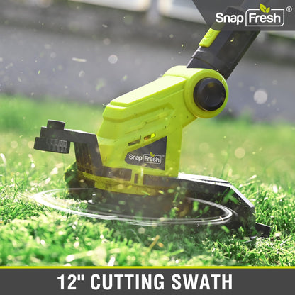 SnapFresh 20V Cordless String Trimmer, 12" 2-in-1 Weed Wacker and Lawn Edger with Wheels, 8000 RPM Auto Feed Spool, 2.0Ah Battery and Fast Charger Included, Lightweight Battery Powered Weed Eater