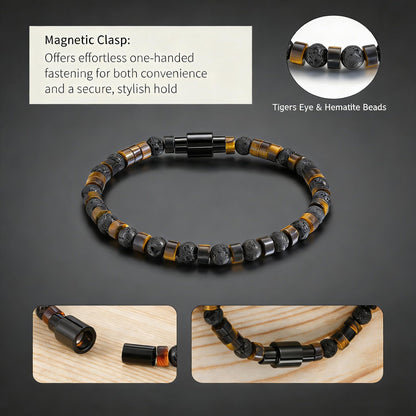 TRUMIUM Beaded Bracelets for Men Women Natural Hematite 6mm Tiger Eyes Mens Bracelet Gemstone Jewelry for Him 8.3 Inch Length