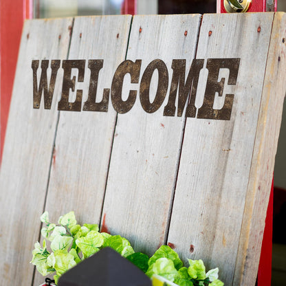 Shimeyao 7 Pieces Metal Welcome Letters Wall Decor 4 Inch Rusty Welcome Letter Sign Rustic Art Decoration for Spring Wedding Front Door Outdoor Porch Fence Garden Home Barn Coffee Bar