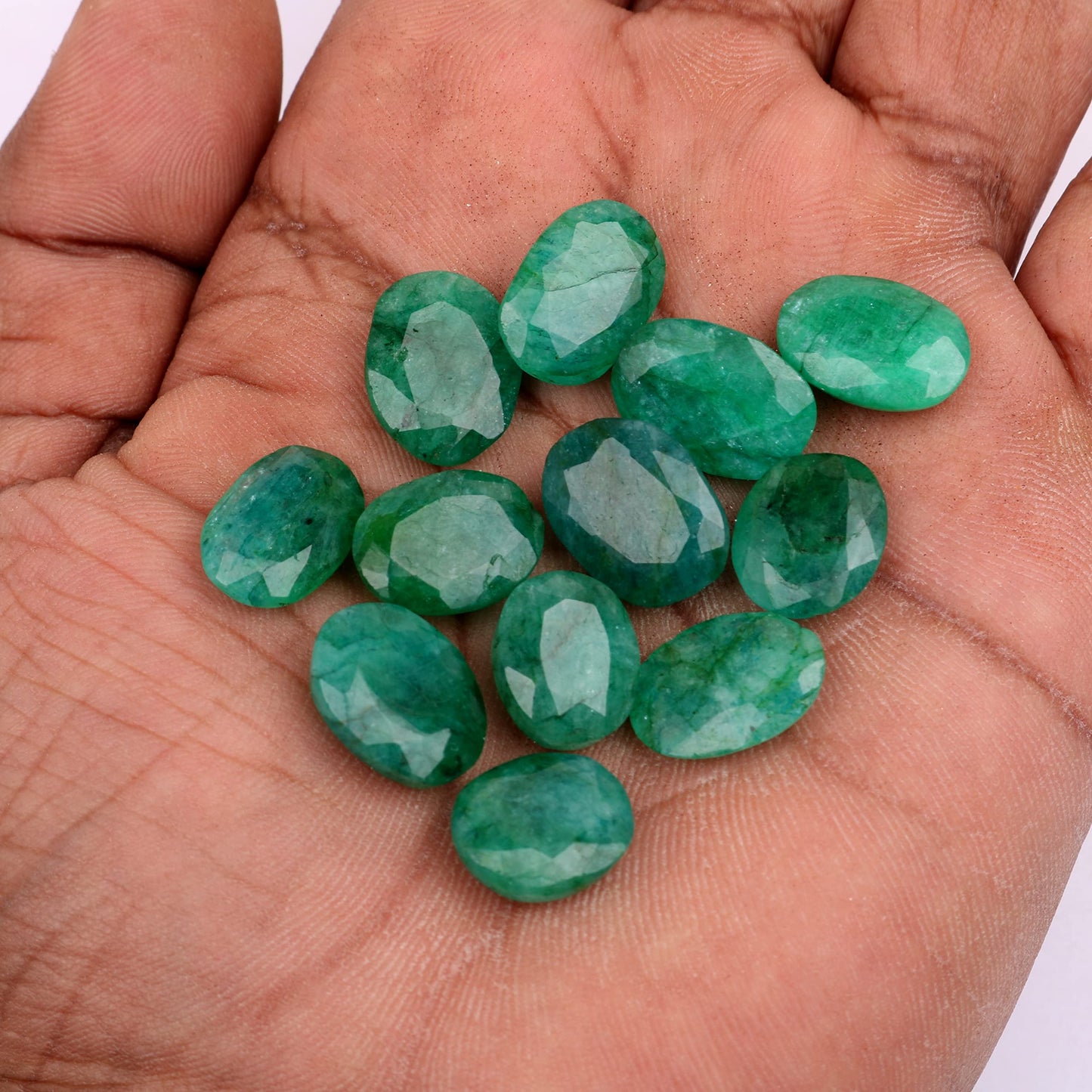REAL-GEMS Natural Emerald 60.00 Ct./12 Pcs Brilliant Oval Cut Faceted Emerald Loose Gemstone For Jewelry Making