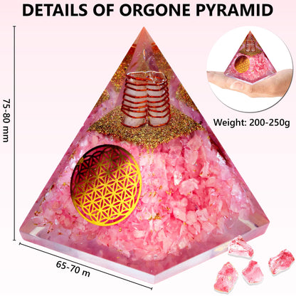 Anaya Agate Rose Quartz Orgone Pyramid – Handmade Orgonite Pyramid with Flower of Life – Rose Quartz Crystal Pyramid for Love, Relationship, Chakra Balance – Meditation Pyramid for Yoga, Reiki
