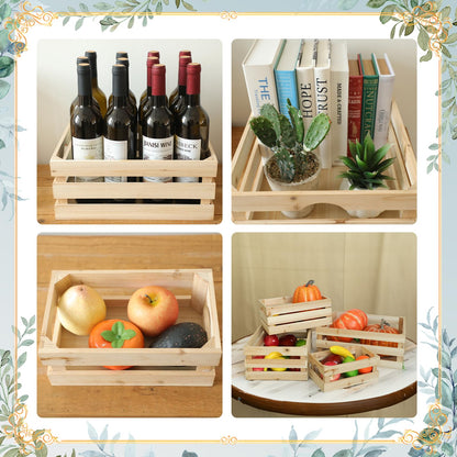 UPPER DECOR Large Wooden Crates Unfinished Set of 4 Decorative Storage Box with Handles, Rustic Farmhouse Wooden Crates for Display, Living Room Container Basket Box for Kitchen, Pantry, Bedroom