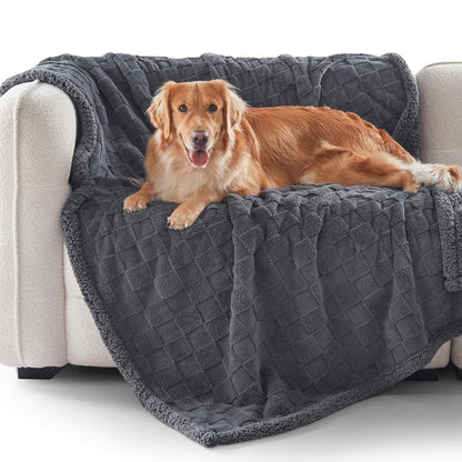 GASUR Waterproof Dog Blankets for Large Dogs, Dog Blanket for Couch Bed, Fleece Pet Blanket for Furniture Sofa Protector, Soft Pet Throw Blankets for Crate Car Outdoor, Washable, 50"x60",Grey