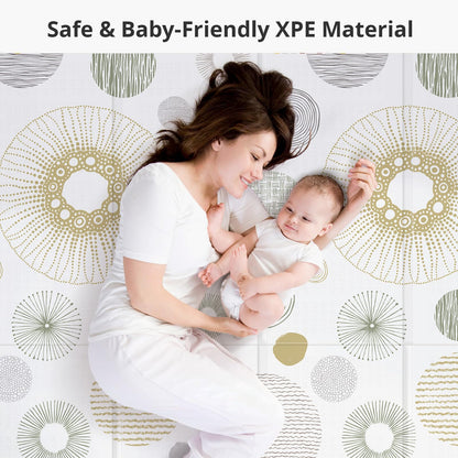 Foldable Baby Play Mat, PIGLOG 50x50 Playpen Mat, Safe Foam Playmat for Tummy Time, Waterproof Playmats for Babies and Toddlers Kids, Reversible Portable Floor Mat for Infant, Circles + Stripes