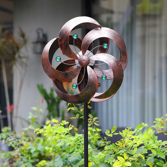HDNICEZM Solar Wind Spinner Improved 360 Degrees Swivel Multi-Color LED Lighting Glass Ball with Kinetic Wind Spinner Vertical Metal Sculpture Stake Construction for Outdoor Yard Lawn & Garden.