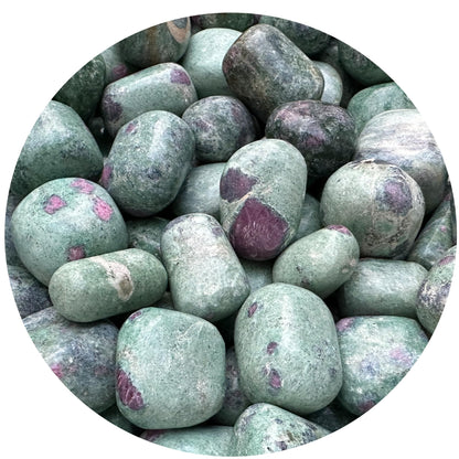 GAF TREASURES Wholesale Ruby Fuchsite Tumbled Stones, Polished Natural Ruby Fuchsite Gemstone, Ruby Fuchsite Polished Rocks (Ruby Fuchsite, 0.25 Pound)