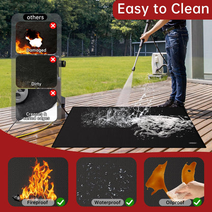 JHSafer Large 76" x 52" Under Grill Mat with 40" x 40" Fire Blanket, Double-Sided Fireproof Grill Pad for Outdoor Grill,Indoor Fireplace Fire Pit Mat, Waterproof Oilproof BBQ Mat for Deck Patio Lawn