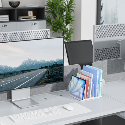 gianotter Desktop File Organizer, Desk Organizer with 5 Compartments, Paper Organizer for Desk, Workspace Organizers for Office Supplies (White, Upright Style)