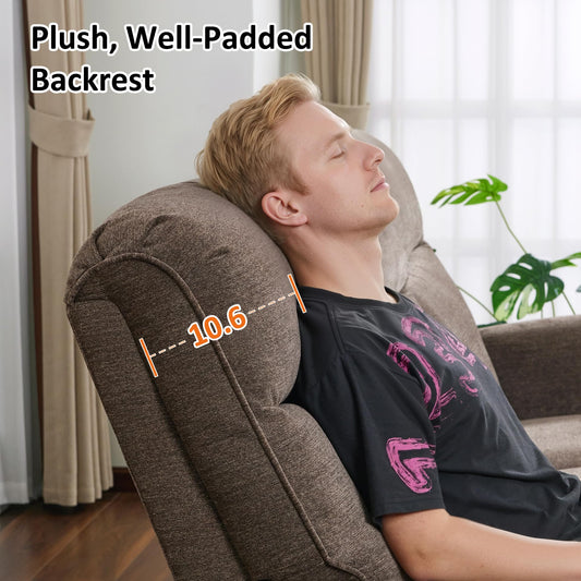 MCombo Compact Wall Hugger Power Recliner Chair for Small Spaces, Dual USB-A/C Ports, Rolled Arm Recliner for Living Room & RV, Fabric PR520 (Dark Brown, Small)