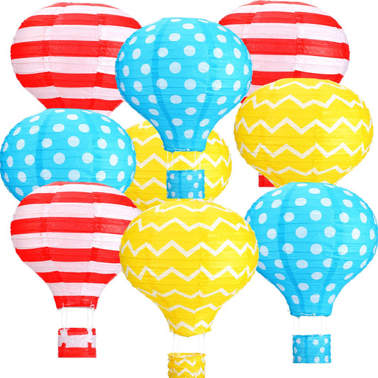 Retisee 9 Pcs Hanging Hot Air Balloon Paper Lanterns 12 Inch Colorful Reusable Hot Air Balloon Paper Lanterns Gift Ceiling Decoration for Birthday Classroom Party