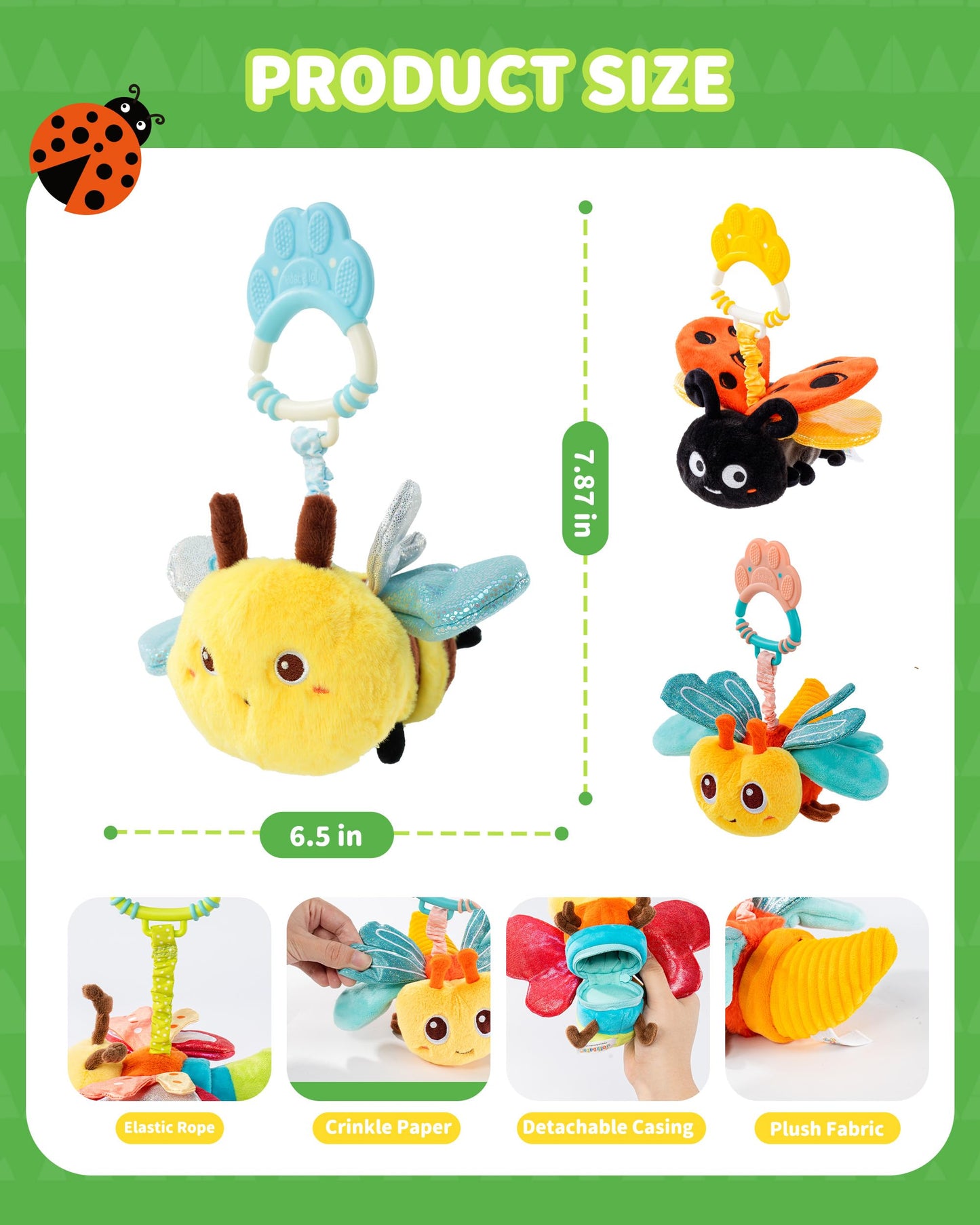 Jollybaby Musical Flying Bee Toy - Car Seat, Stroller, Crib & Play Gym Hanging Toys for Baby 0-6-12-24 Months, Tummy Time Sensory Music Toy for Infant Boys and Girls Gifts