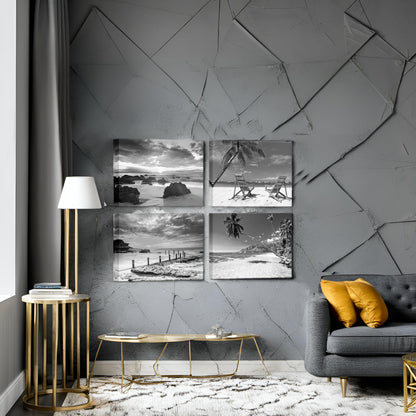 Nachic Wall Black and White Beach Wall Art Sea Sunrise Pictures Palm Tree Landscape Painting on Canvas Modern Home Living Room Bathroom Decor