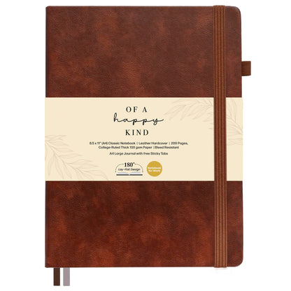 Classic Lined Journal Notebook 8.5x11" A4 Hardcover Leather - Brown - 200 Pages College Ruled Large with Sticky Tabs, Pockets, and Pen Loop for Writing and Journaling - Big Hardback Men and Women