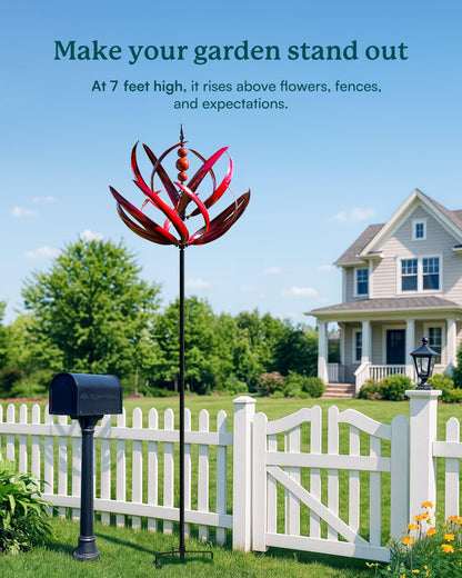 Cyan Oasis Yard Garden Wind Spinners - 91" Height Extra Large Wind Spinners Outdoor Metal, Kinetic Wind Sculptures for Lawn Patio Garden Decor (Burgundy Lotus)