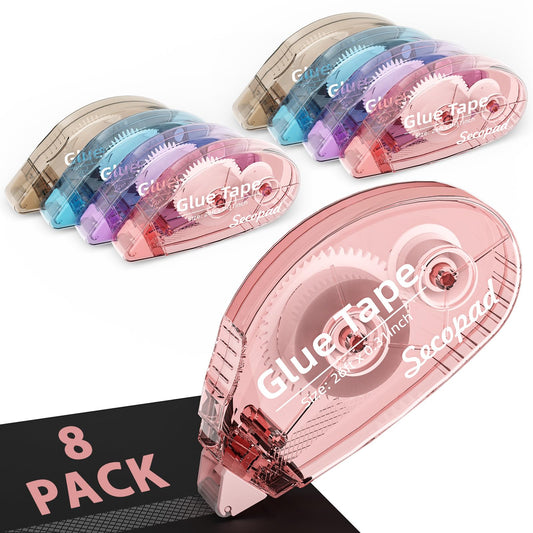 Secopad 8 Pack Scrapbook Tape, Double Sided Tape for Crafts, Adhesive Glue Runner for Scrapbooking Journaling Supplies, Glue Roller for School Office Teacher, 0.3IN x 26FT, Clear Light-Colored Shell