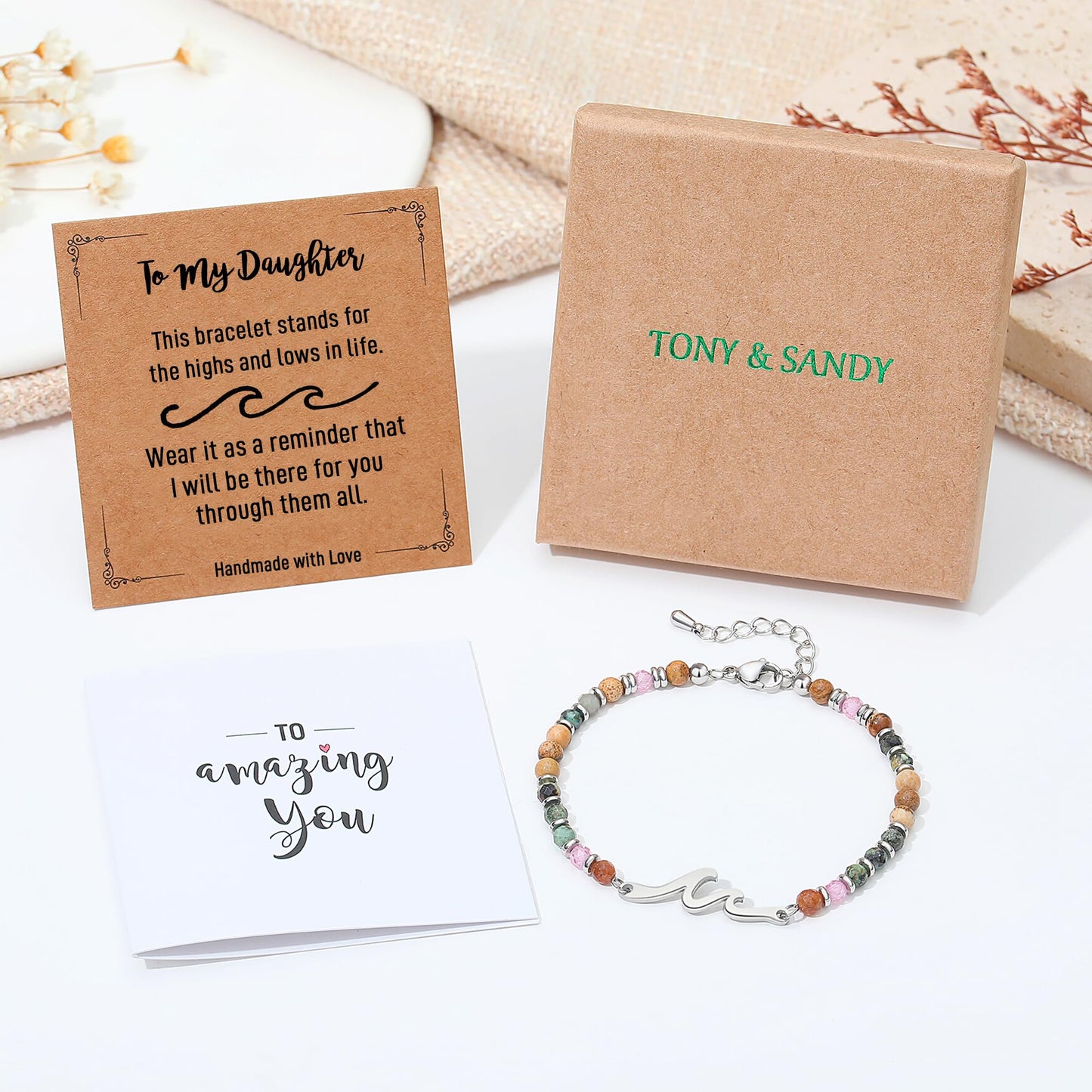 TONY & SANDY Mothers Day Gifts for Daughter, Daughter Gifts from Mom, Graduation Gifts Her, Wave Bracelet for Women Jewelry, Mother Daughter Bracelets Jewelry Birthday Christmas Valentines