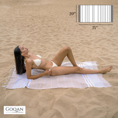realgrandbazaar GOQAN Turkish Beach Towel Oversized 39x71 | Thin, Lightweight, 100% Cotton and Sand Free Towel is Suitable for Beach, Bathroom, Pool, Travel & Swim - Beige