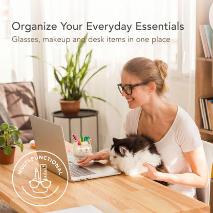 Luvberries White Cat Eyewear Holder, Multi-Purpose Accessories for Makeup and Stationery, Compact and Cute
