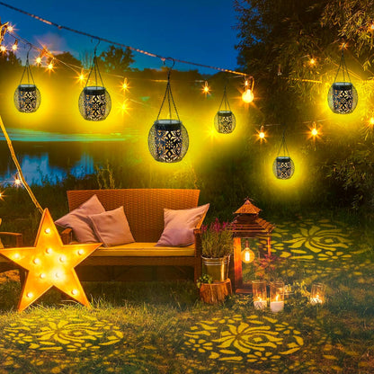 Solar Lanterns Outdoor Waterproof, 4 Pack Hanging Solar Lights Outside Garden Decor, Gifts for Women Mom Grandma Metal Decorative Lantern for Patio Yard Porch Balcony Backyard Lawn