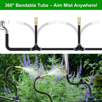 HEKIWAY 60FT Drip Irrigation System for Garden – Automatic Watering Kit with Solid Brass Metal Connectors, 360° Bendable Tubing &16 Adjustable Nozzles for Greenhouse, Lawn, Yard & Plants