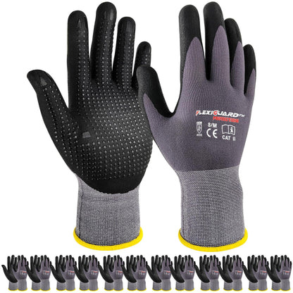 Gasoline Safety Work Gloves Extra Micro-Foam Nitrile Coated-12 Pairs,Endurance Seamless Knit Nylon Spandex,Dots on Palm, Dot Grip Gloves，Work Gloves Men and Women (12, XL)