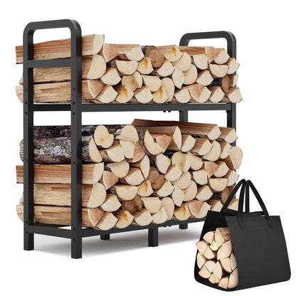 HXJLJY 2-Tier Large Firewood Rack Outdoor Indoor with Log Carrier Bag, 30" Stable Log Holder Rustproof Metal Wood Rack for Fireplace Patio Deck Firepit, Heavy Duty Firewood Storage Organizer Tool
