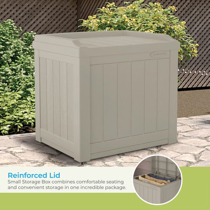 Suncast Outdoor Storage Box - 22 Gallon Light Taupe Resin Outdoor Deck Box with Seat, Weatherproof Patio Storage Bin Container for Keeping Cushions, Tools & Towels for Pool, Yard, & Garden