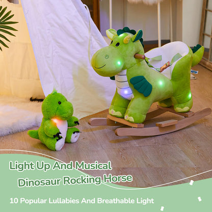 Glow Guards Light Up Musical Dinosaur Baby Rocking Horse Set of 2 with Safety Belt Dinosaur Rocker Baby Rocking Chair for Toddlers 1-3