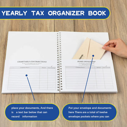 Faccito 2 Pack Yearly Tax Organizer 13" x 9.7" Tax Record Organizer with 12 Pockets Spiral Bound Income Folders Monthly Bill Receipt for Home Office Taxes