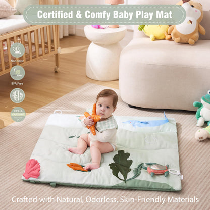Spirich 9-in-1 Tummy Time Mat, Soft Sensory Mat for Infants, Baby Play Gym Mat, Newborn Essentials Shower Gift