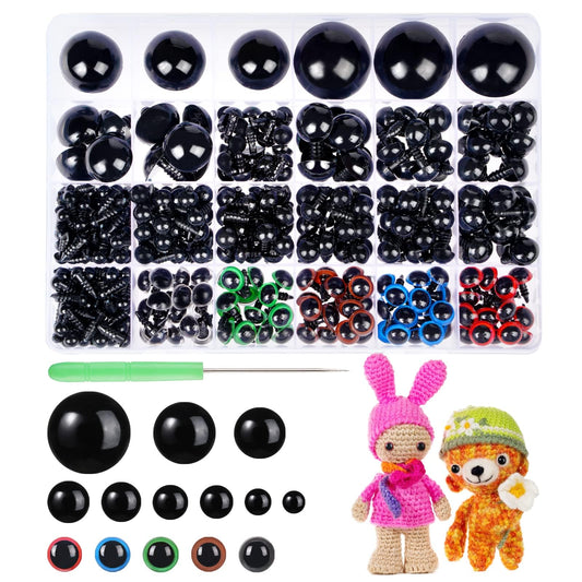 408Pcs Safety Eyes for Crochet 6-30mm Plastic Colorful Safety Eyes for Amigurumi with Washers Black Stuffed Animal Eyes for Craft Teddy Bear