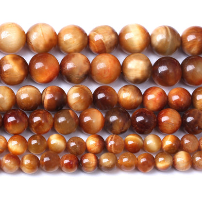 Natural Orange Tiger Eye Beads Gemstone Round Crystal Energy Jade Stone Beads for Jewelry Making DIY Bracelet Necklace 1 Strand 15.5inch 35PCS 10MM