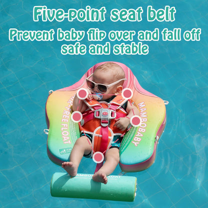 AnjeeIOT Mambobaby Float with Canopy Baby Float Non-Inflatable Baby Pool Float Solid Swimming Float Upgraded Add Tail Never Flip Over for Infant 3-24 Months, Rainbow Pink