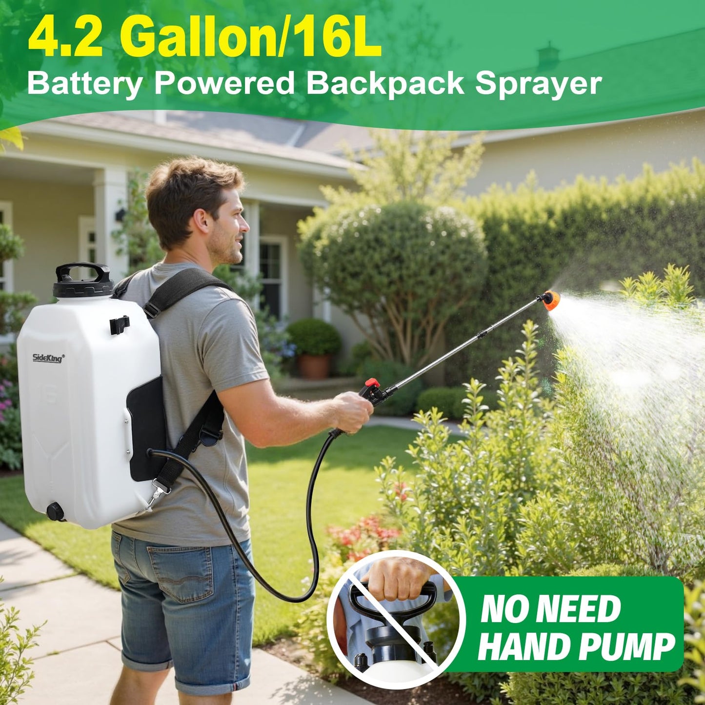 SideKing 4.2 Gallon Backpack Sprayer Battery Powered, 100 PSI Electric Garden Sprayer Compatible with Makita 12V Battery, Weed Sprayer with Telescopic Wand & 4 Nozzles for Lawn, Yard & Pest Control