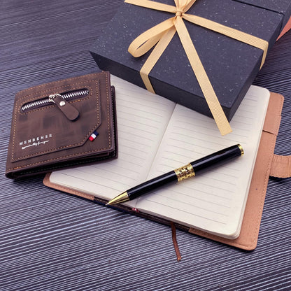 Yastar Customize Gift Pen with a Wallet, Fancy Business Gift set Ballpoint Pen with 2 Black Ink Refills Quality Pens Metal Body - Custom with Names Message -for Family Colleague Elder Friends