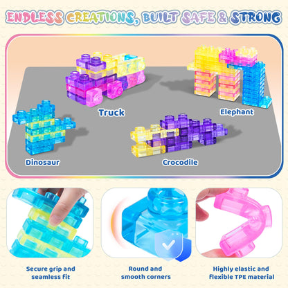 JOY SPOT! 40 PCS Sensory Soft Building Blocks for Toddlers, Kids Montessori Squishy Stacking Toy Set,Squeezable & Stretchable Early Learning Construction Playset,Puzzle Blocks for Creative Play