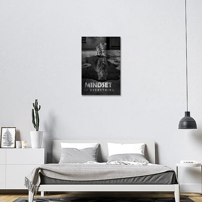 Inspirational Canvas Prints Cat Tiger Wall Art Mindset Pictures Motivational Quotes Animal Poster for Office Decor Framed Ready to Hang 20x30inches
