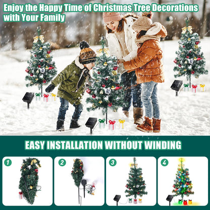 Aukora Solar Christmas Tree Lights Outside Decorations 31 in,8 Modes Christmas Light Outdoor Waterproof with 23 Xmas Accessories & 3 Gifts Box Lights for Garden Pathway Cemetery Decorations,2Pack