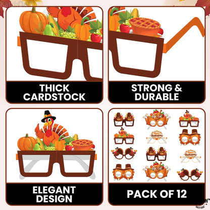 KatchOn, Happy Thanksgiving Glasses - Pack of 12 | Fall Thanksgiving Party Favors for Thanksgiving Party Decorations | Turkey Glasses, Thanksgiving Photo Booth Props | Thanksgiving Decorations
